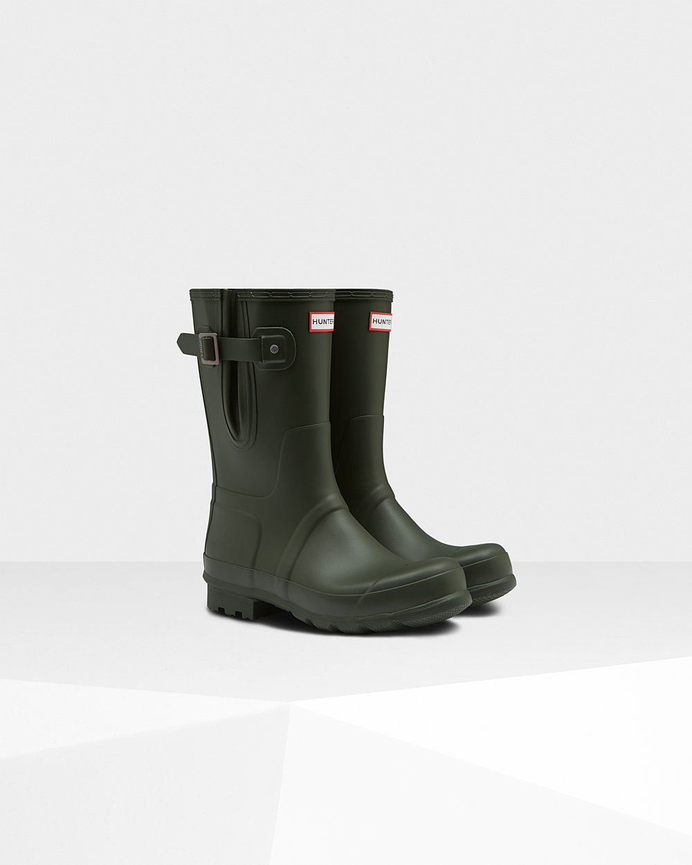 Mens Short Rain Boots - Hunter Original Side Adjustable (25EGQWKLY) - Dark Olive